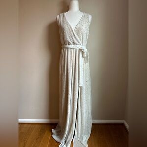 Baltic Born Helen Tank White/Ivory Sparkle Belted Sleeveless Gown Maxi Dress, L